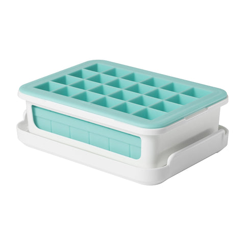 OXO Good Grips silicone ice tray with lid on keeps ice secure and fresh