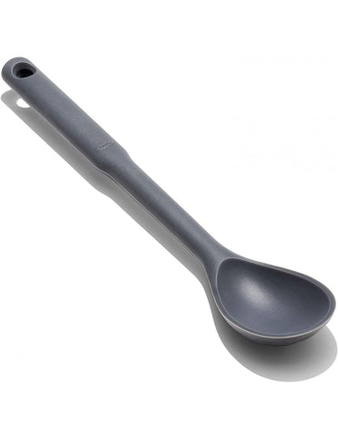 OXO Good Grips Silicone Spoon stirs sauce and scrapes pans without scratching non-stick surfaces.