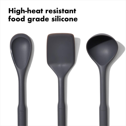 OXO Good Grips 3-Piece silicone utensil set displayed for everyday cooking