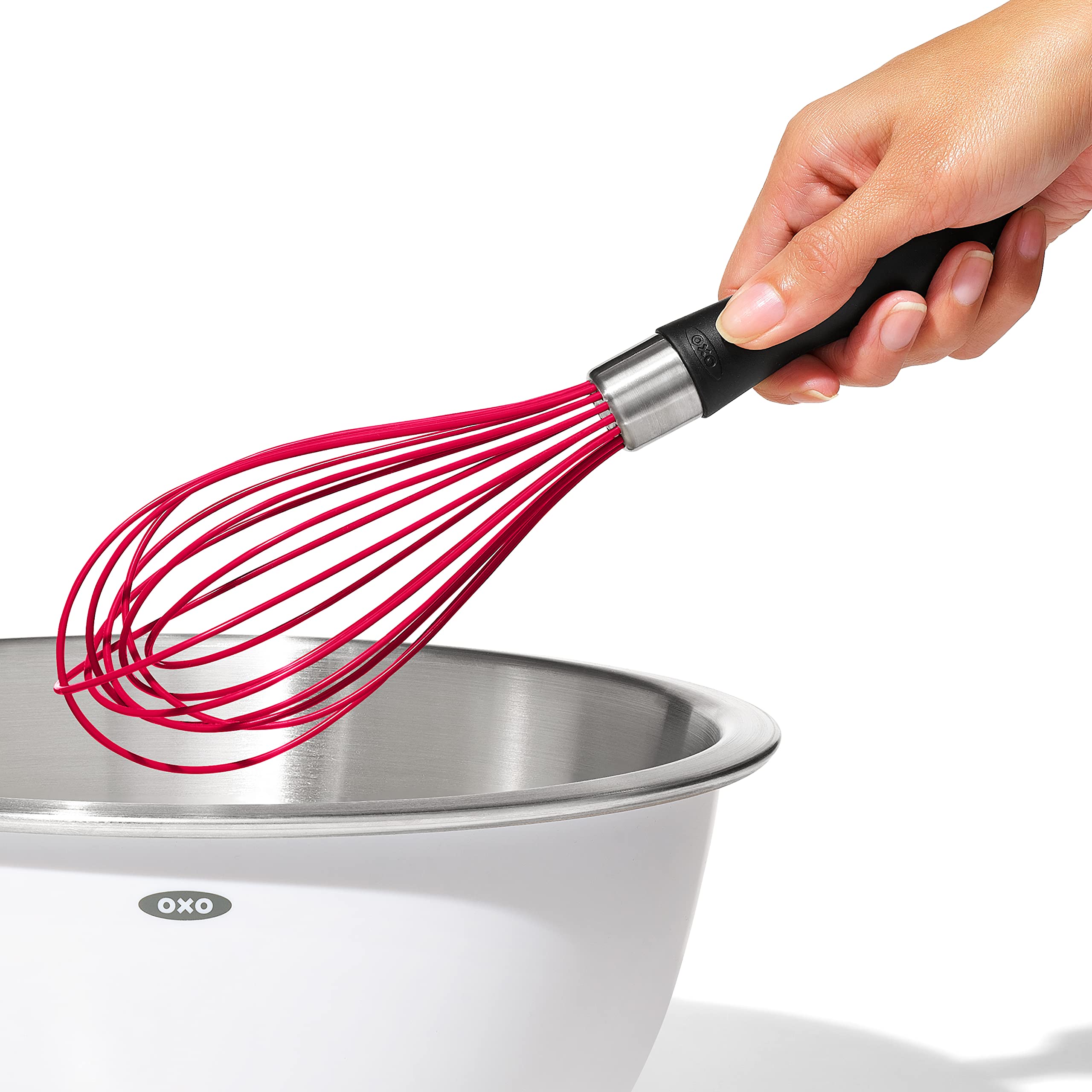 OXO Good Grips silicone whisk great for batter and cream in baking.