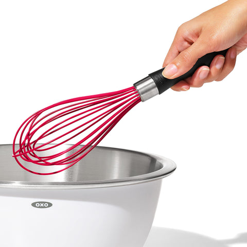 OXO Good Grips silicone whisk great for batter and cream in baking.