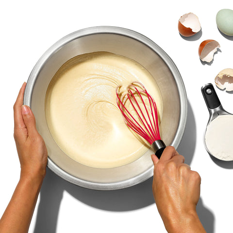 OXO Good Grips silicone whisk ideal for vinaigrette and emulsions.
