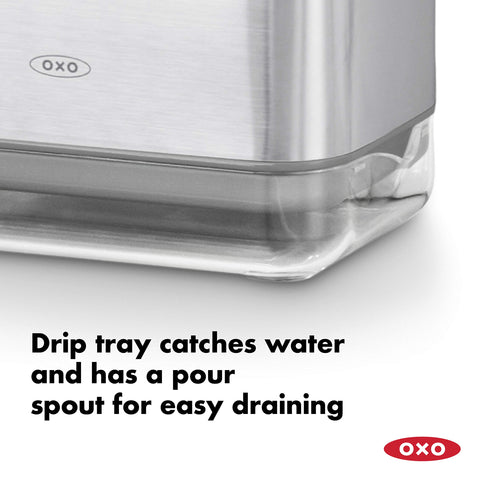 OXO Good Grips sinkware caddy drip tray catches water with a pour spout.
