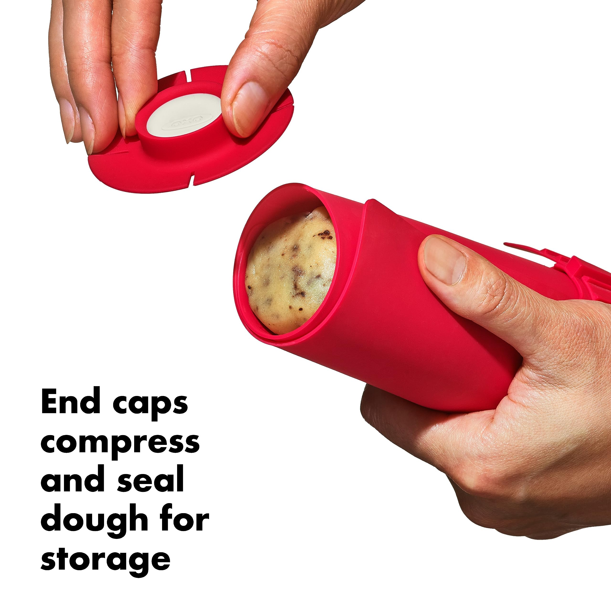 OXO Good Grips Slice & Bake Cookie Helper straps secure dough log for fridge or freezer.