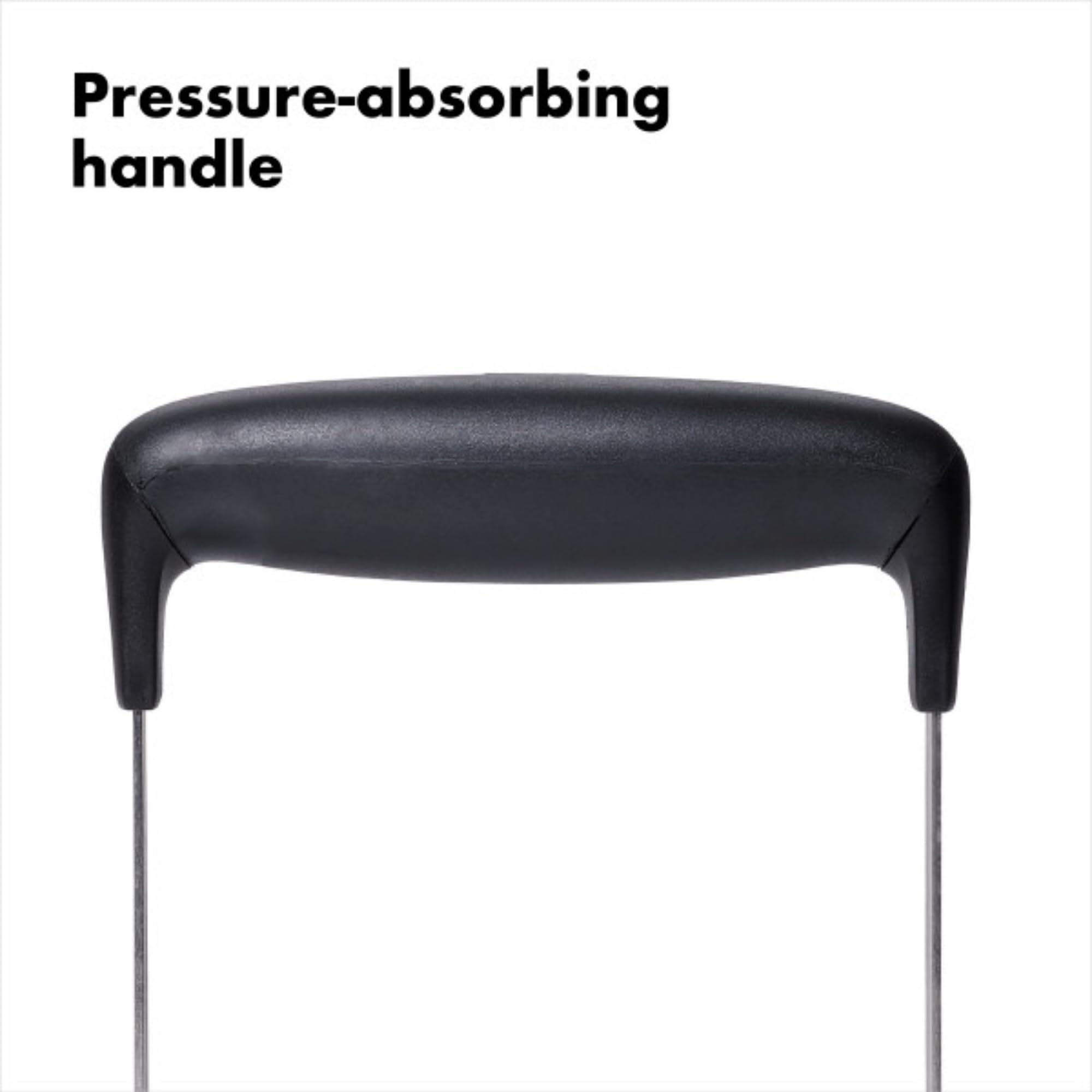 OXO Good Grips Smooth Potato Masher handle detail highlighting soft, comfortable grip