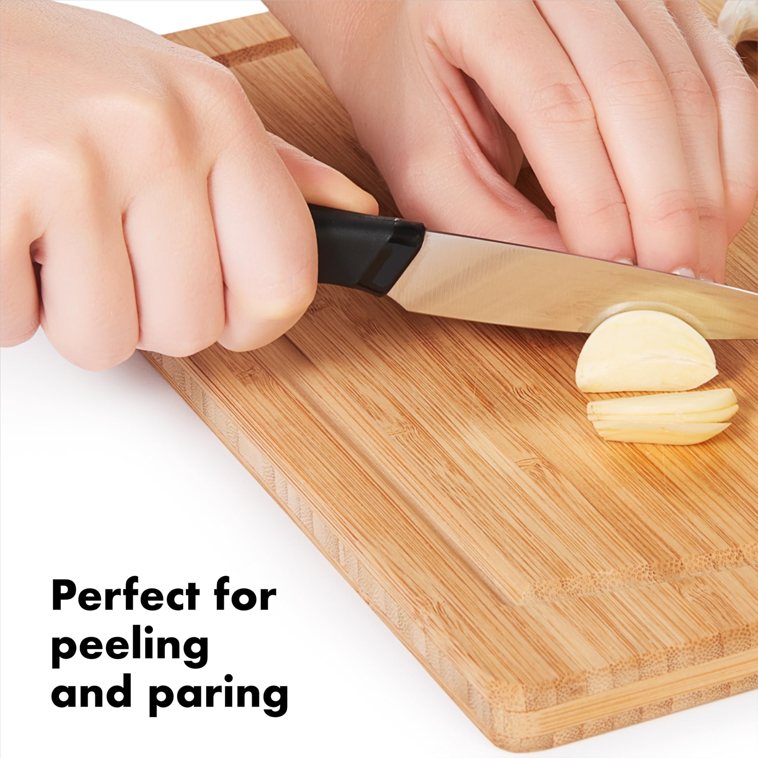 OXO Good Grips soft non-slip handle close-up emphasizing comfortable grip.