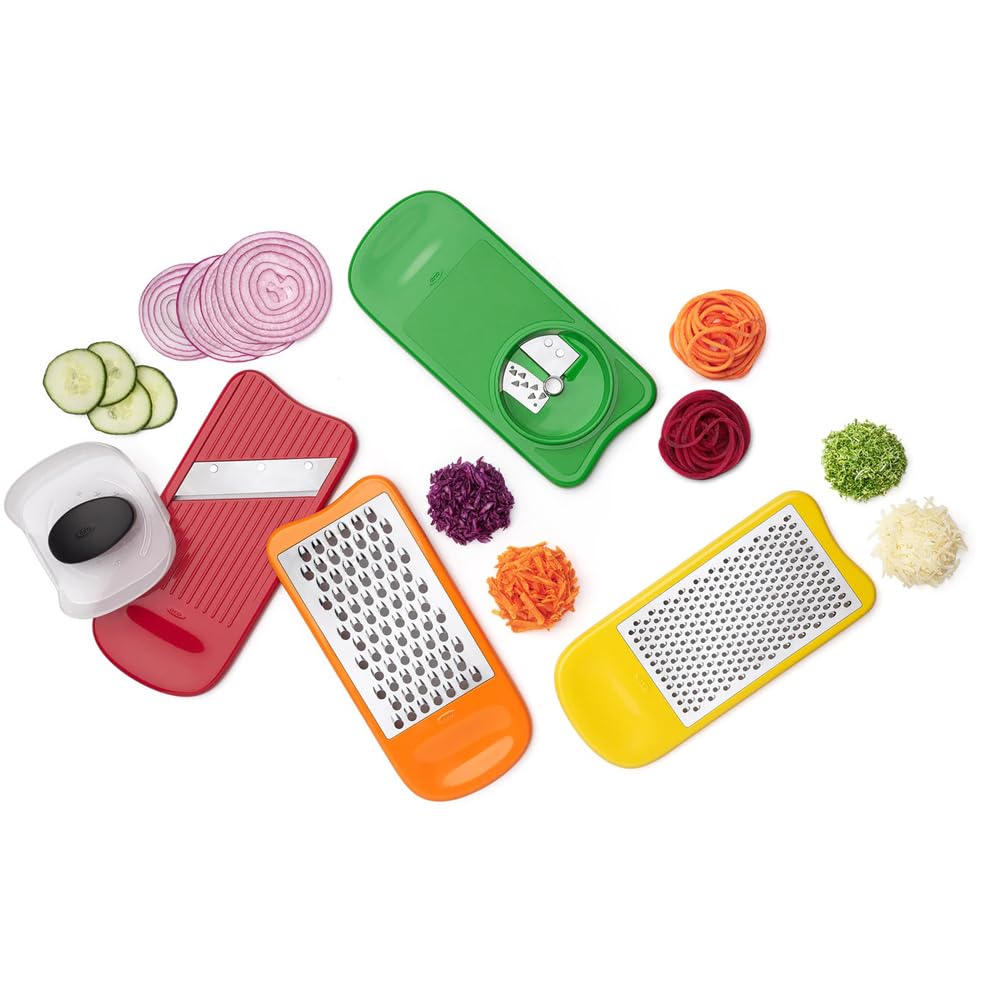 OXO Good Grips coarse grater grates semi-soft cheese and onions.