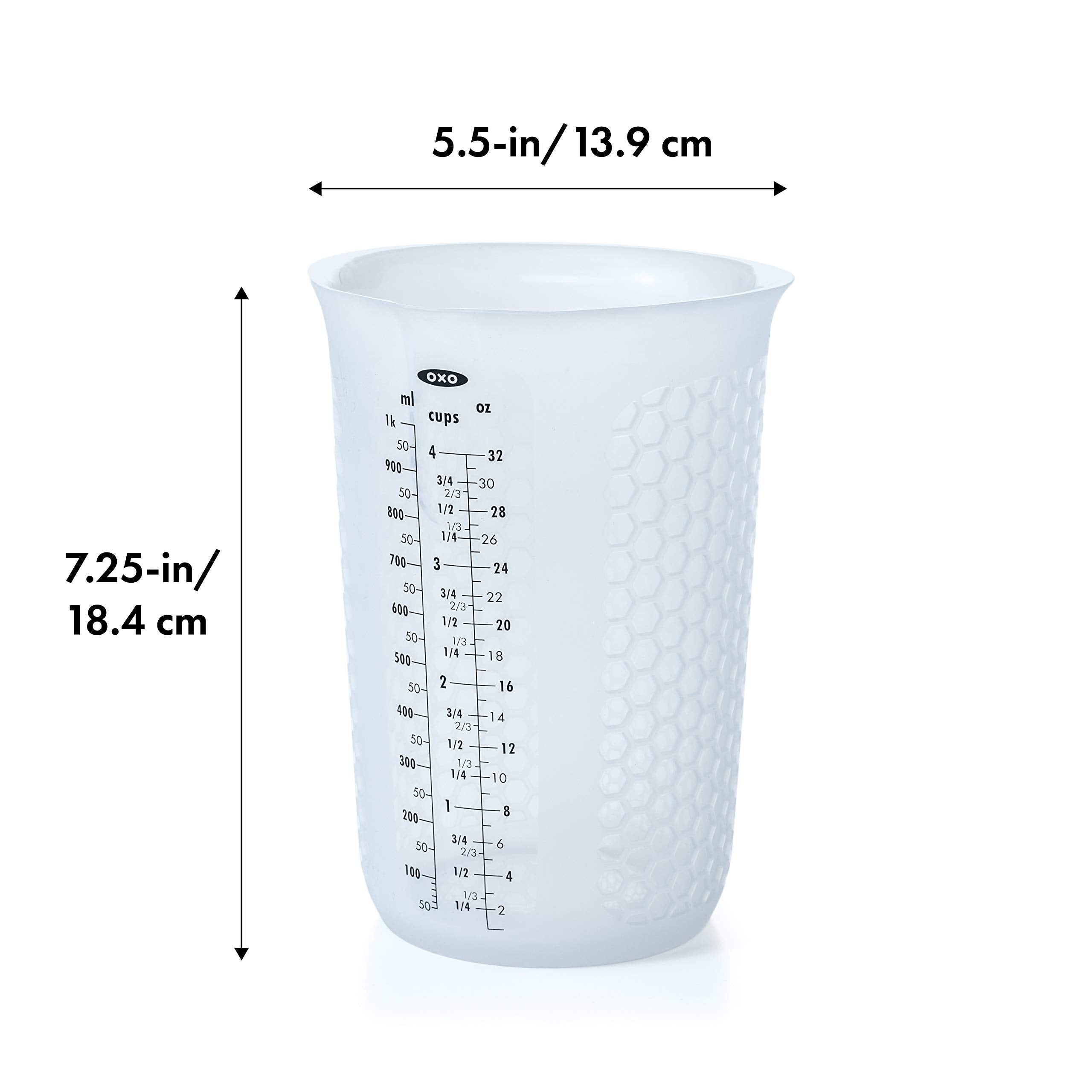 OXO Good Grips 2-cup squeeze-pour cup enables precise pouring.