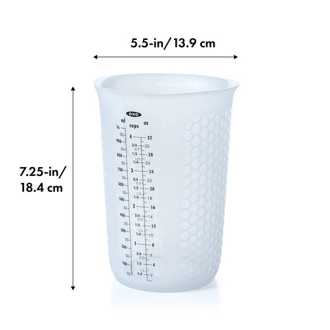 OXO Good Grips 2-cup squeeze-pour cup enables precise pouring.