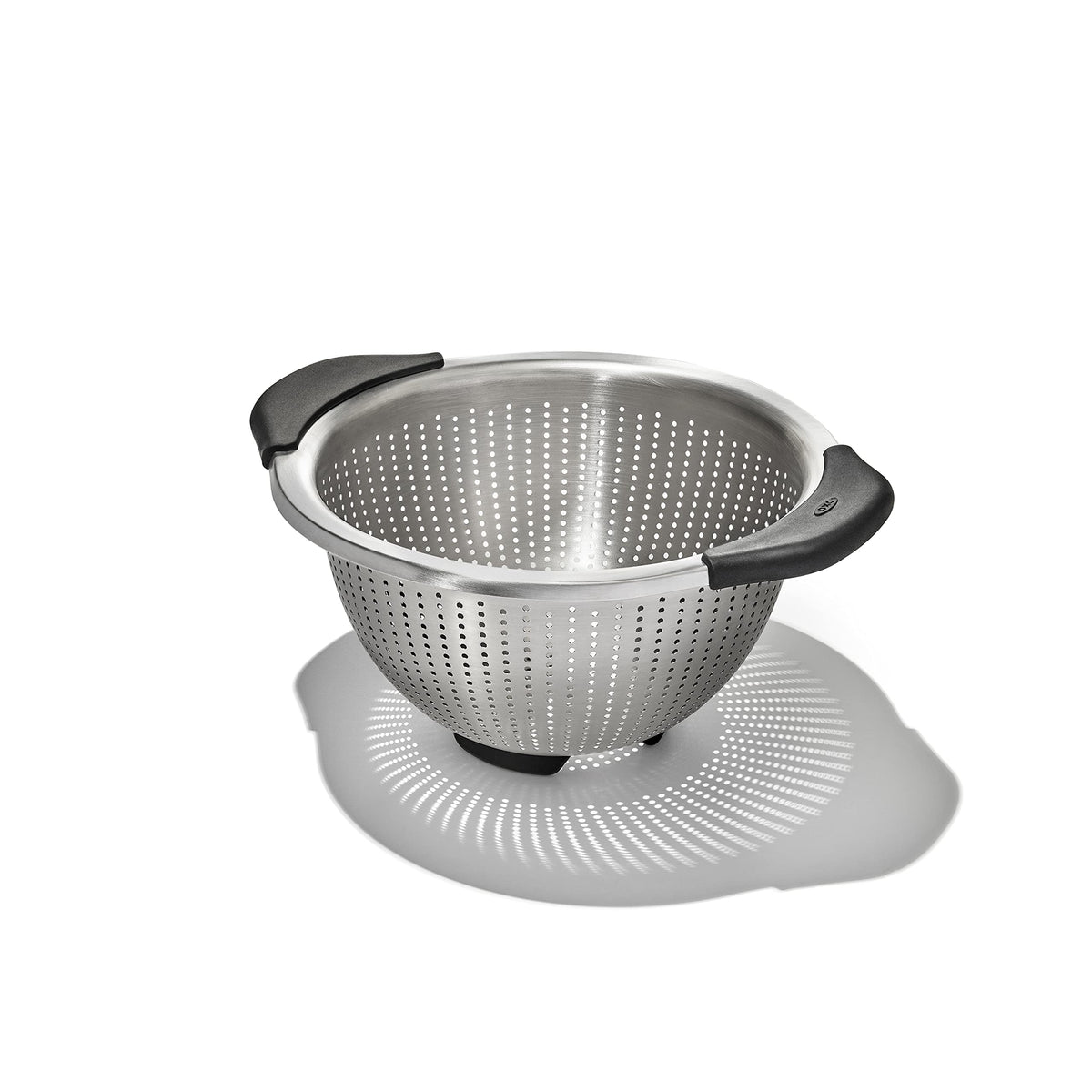 OXO Good Grips 3-qt colander with elevated handles for secure draining.