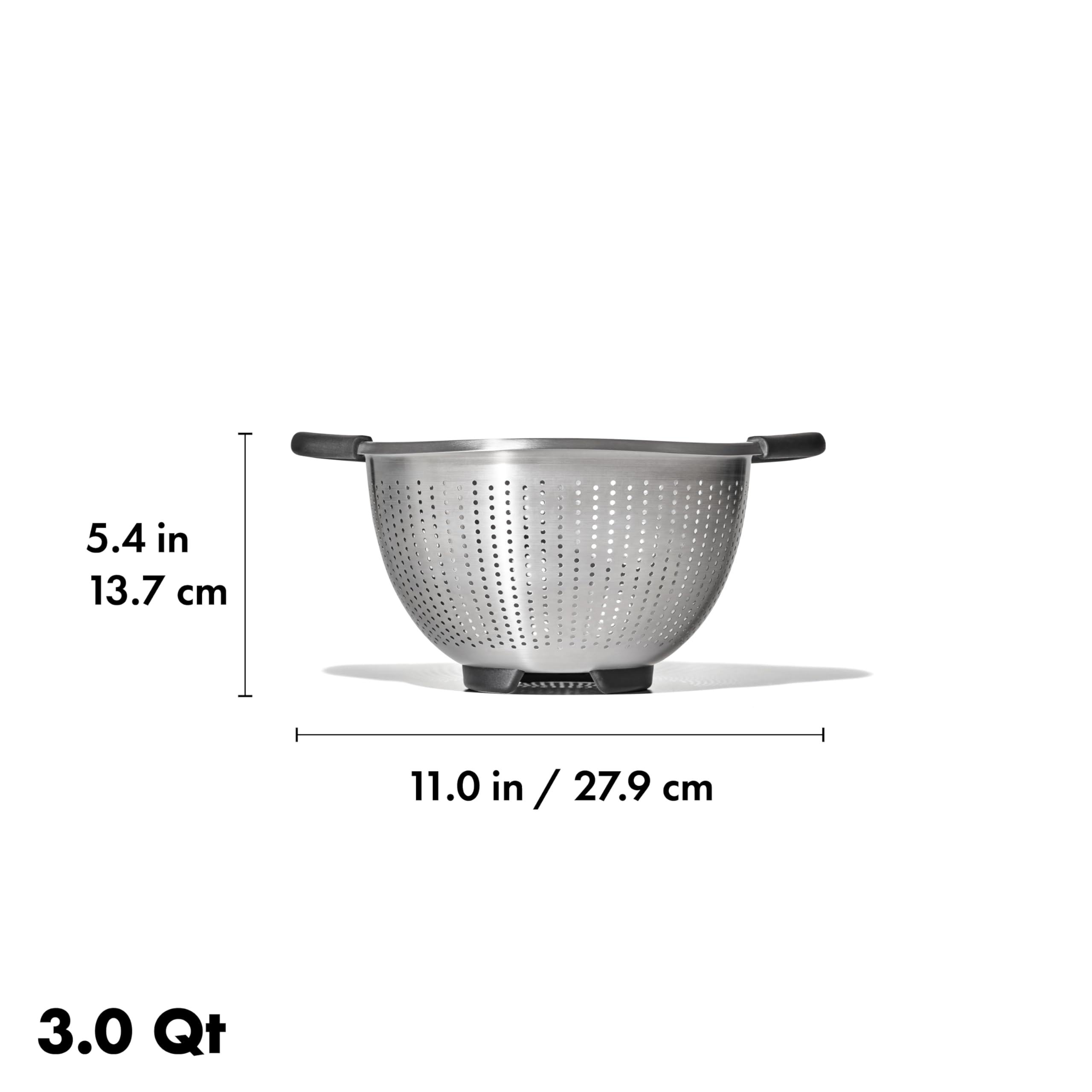 OXO Good Grips 3-qt colander in use to rinse pasta and vegetables.