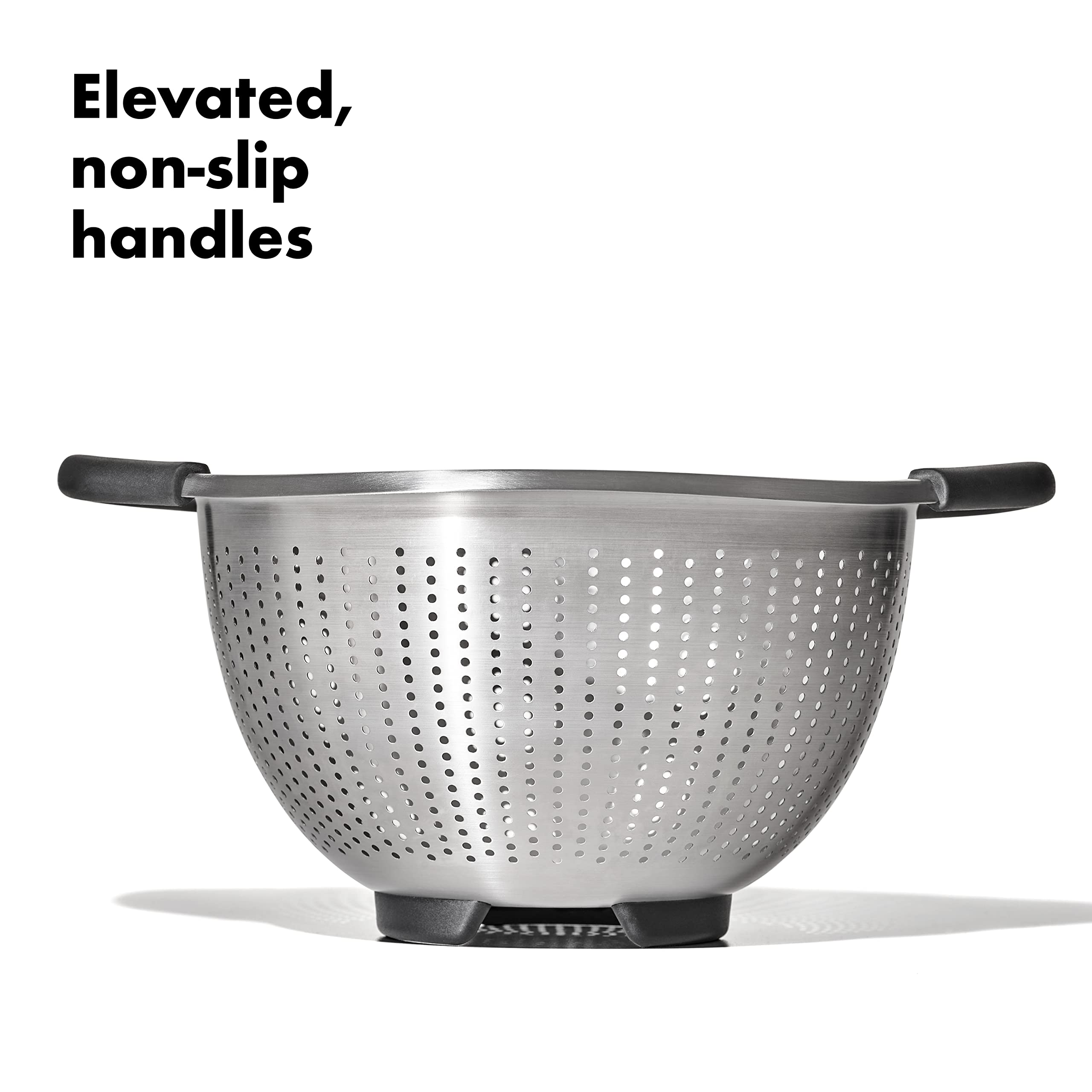 OXO Good Grips colander showing perforated design for fast straining.