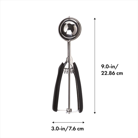 OXO Good Grips stainless steel scraper-chopper with soft grip for mess-free scraping.