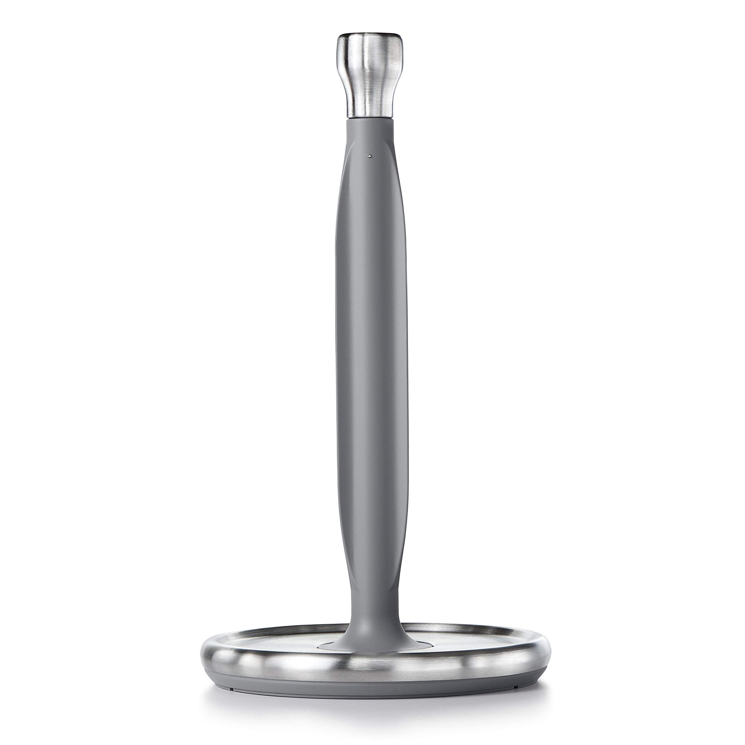 OXO Good Grips Steady Paper Towel Holder on countertop with one-handed tear for quick cleanup