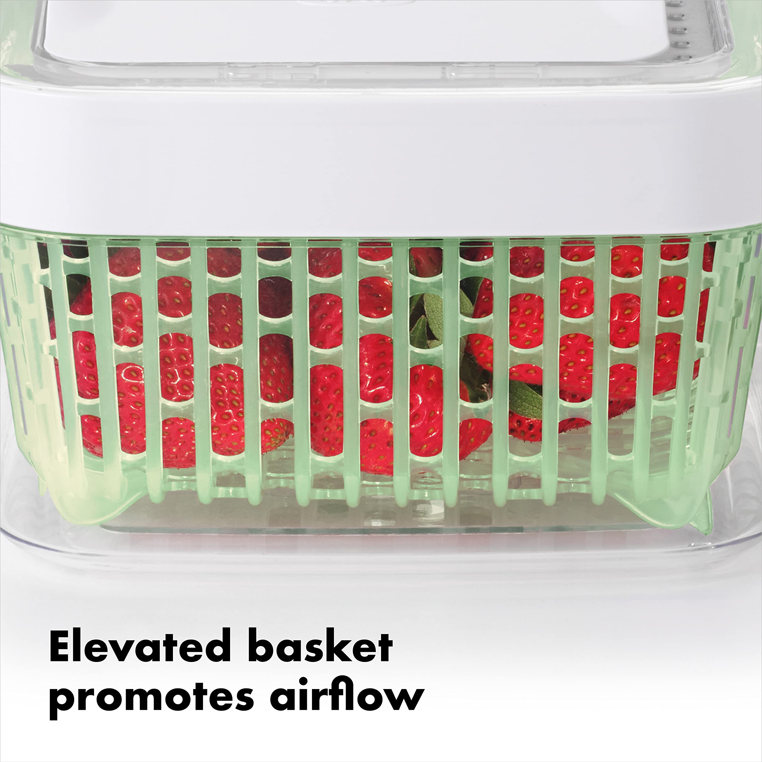OXO Good Grips container with elevated basket improves airflow for produce.