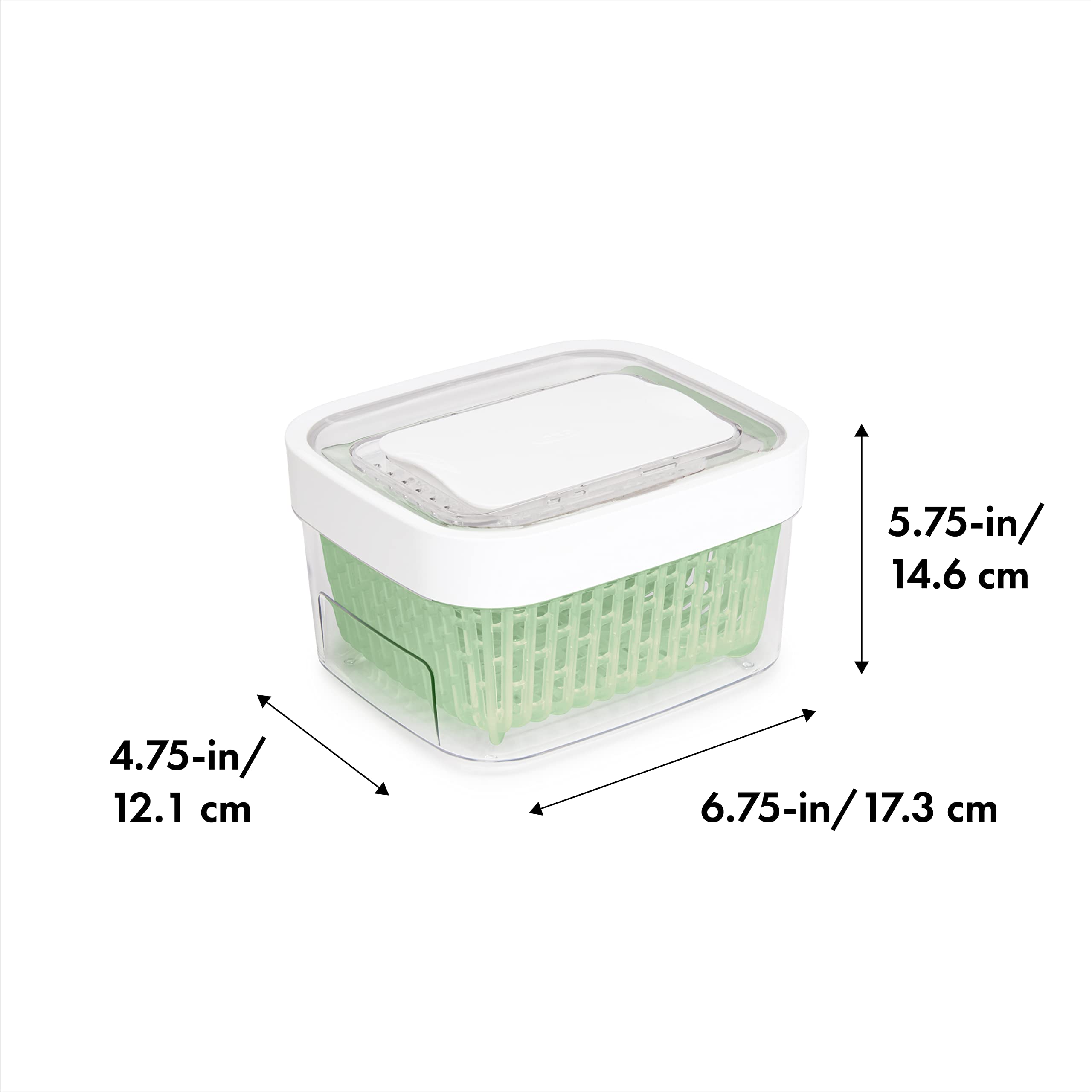 OXO Good Grips storage container lid close-up showing secure snap for spill-free storage.
