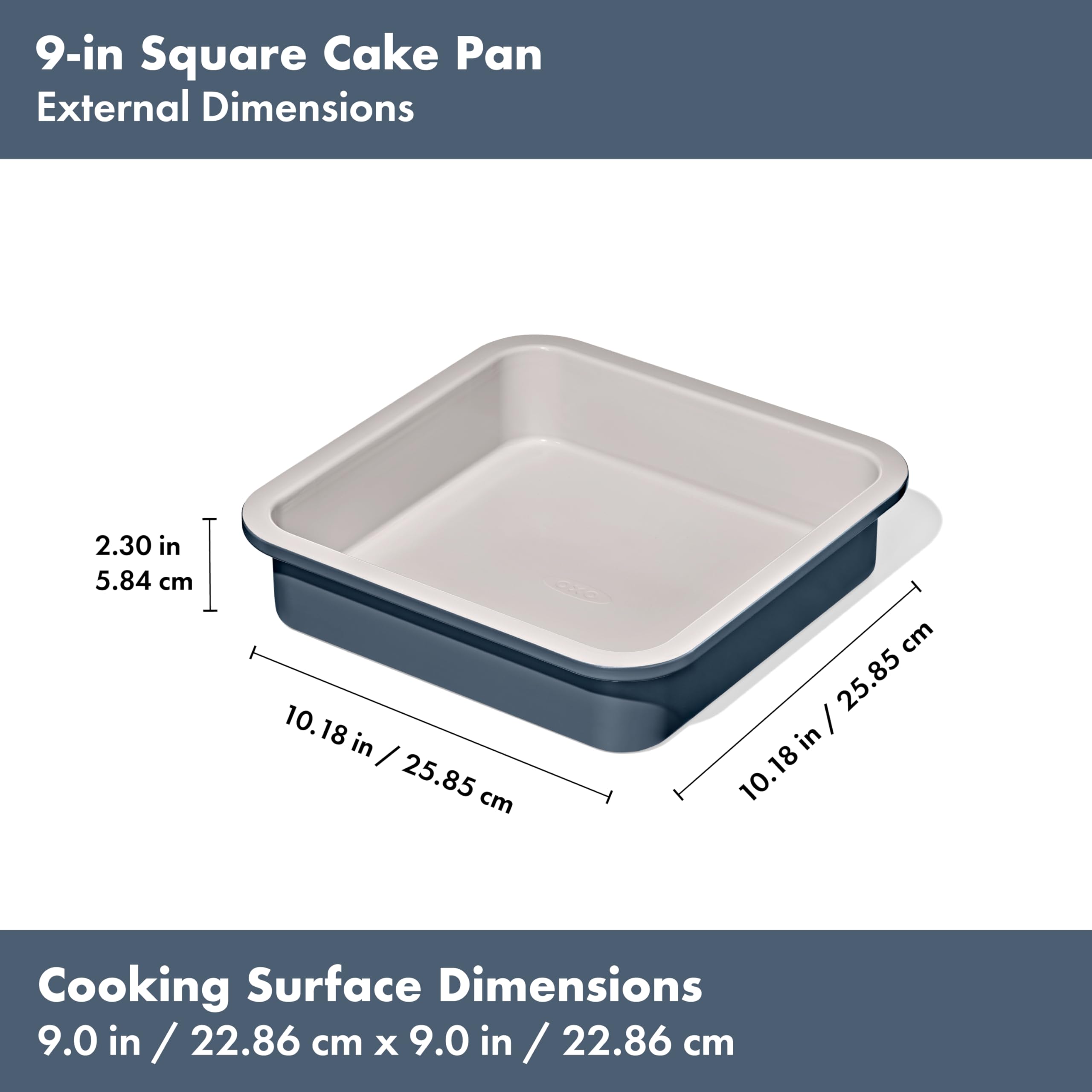 OXO Good Grips storm blue bakeware after use, easy hand wash.