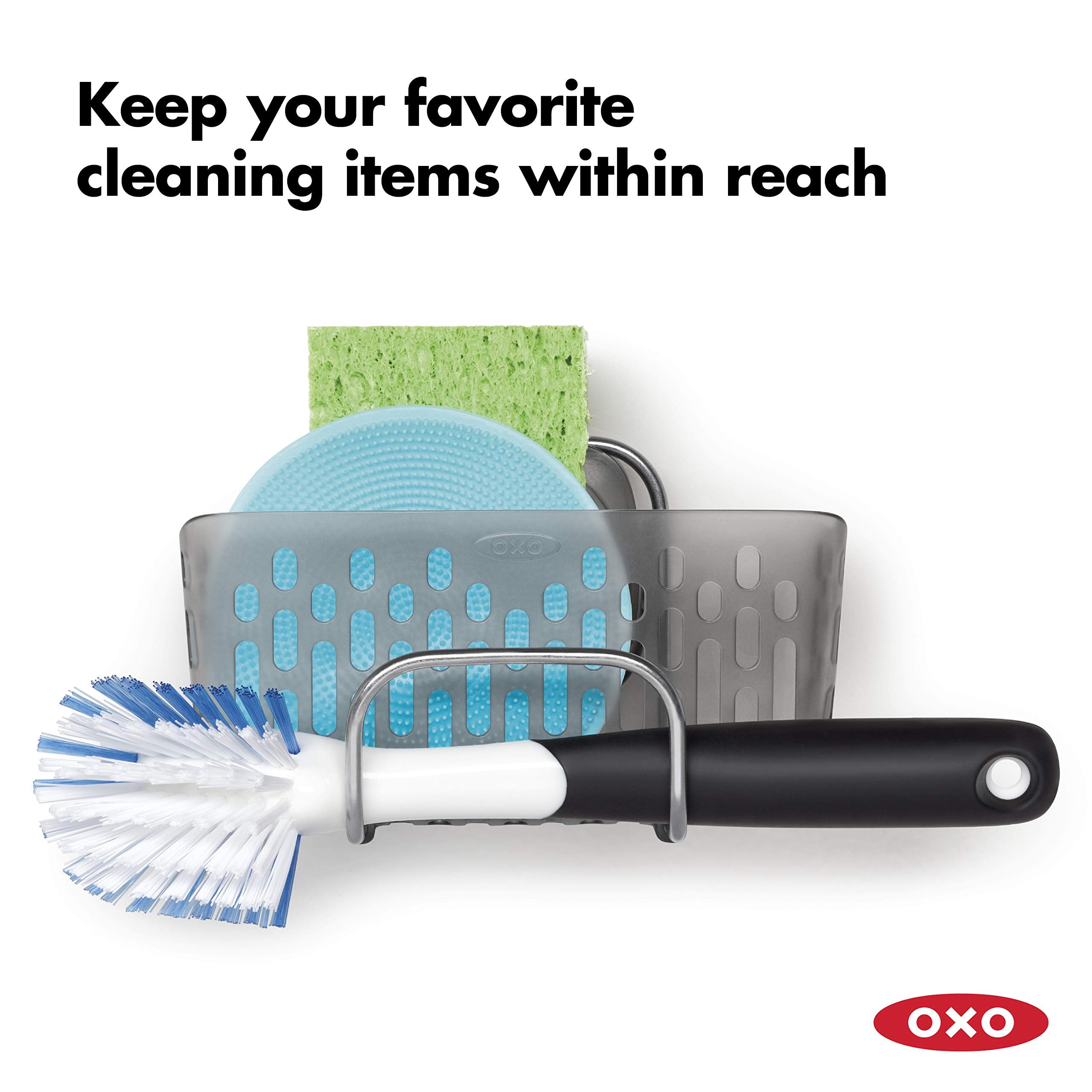 OXO Good Grips StrongHold large-capacity basket holds oversized sponges and brushes.