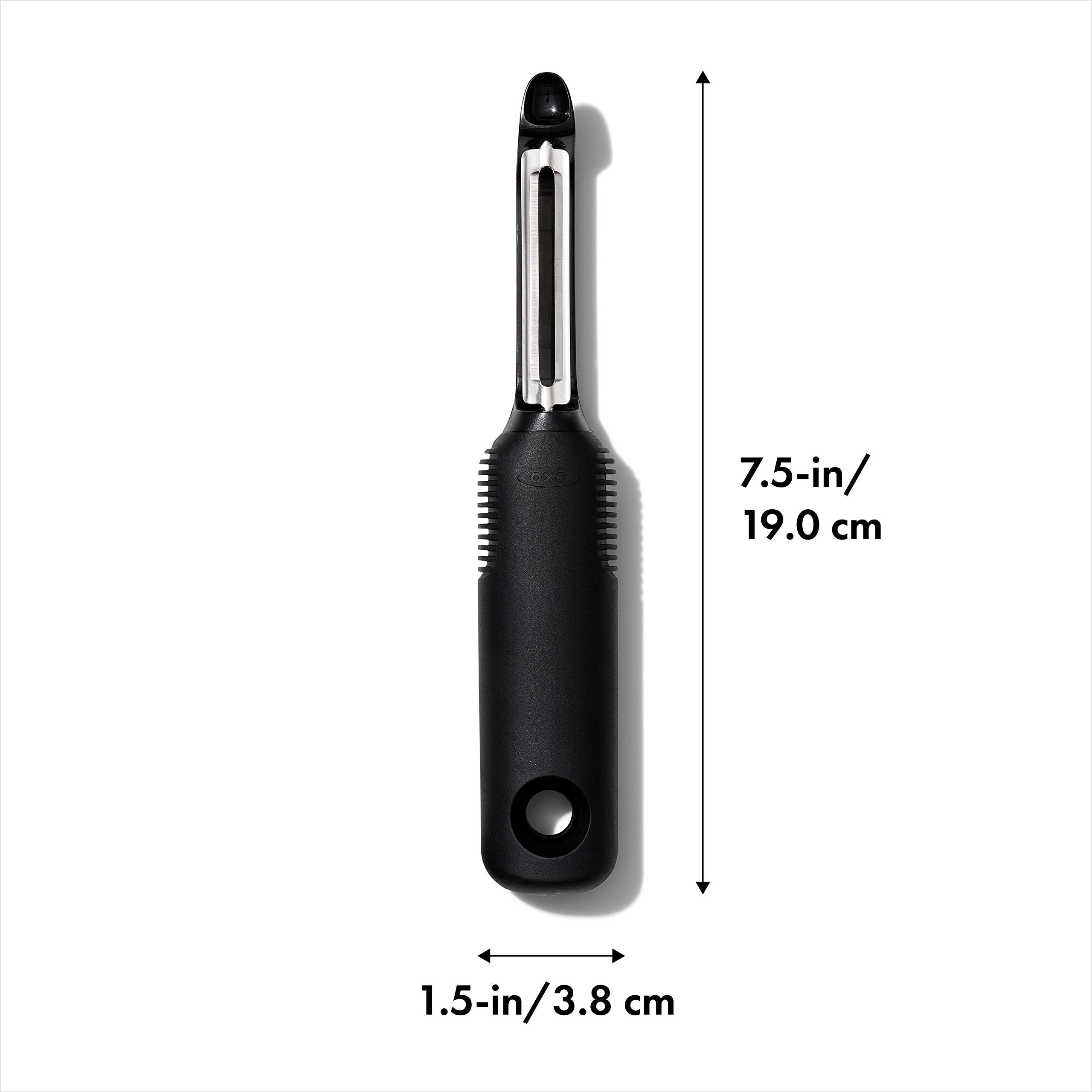 OXO Good Grips Swivel Peeler in use delivers efficient peeling on fruit and tubers.