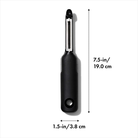 OXO Good Grips Swivel Peeler in use delivers efficient peeling on fruit and tubers.