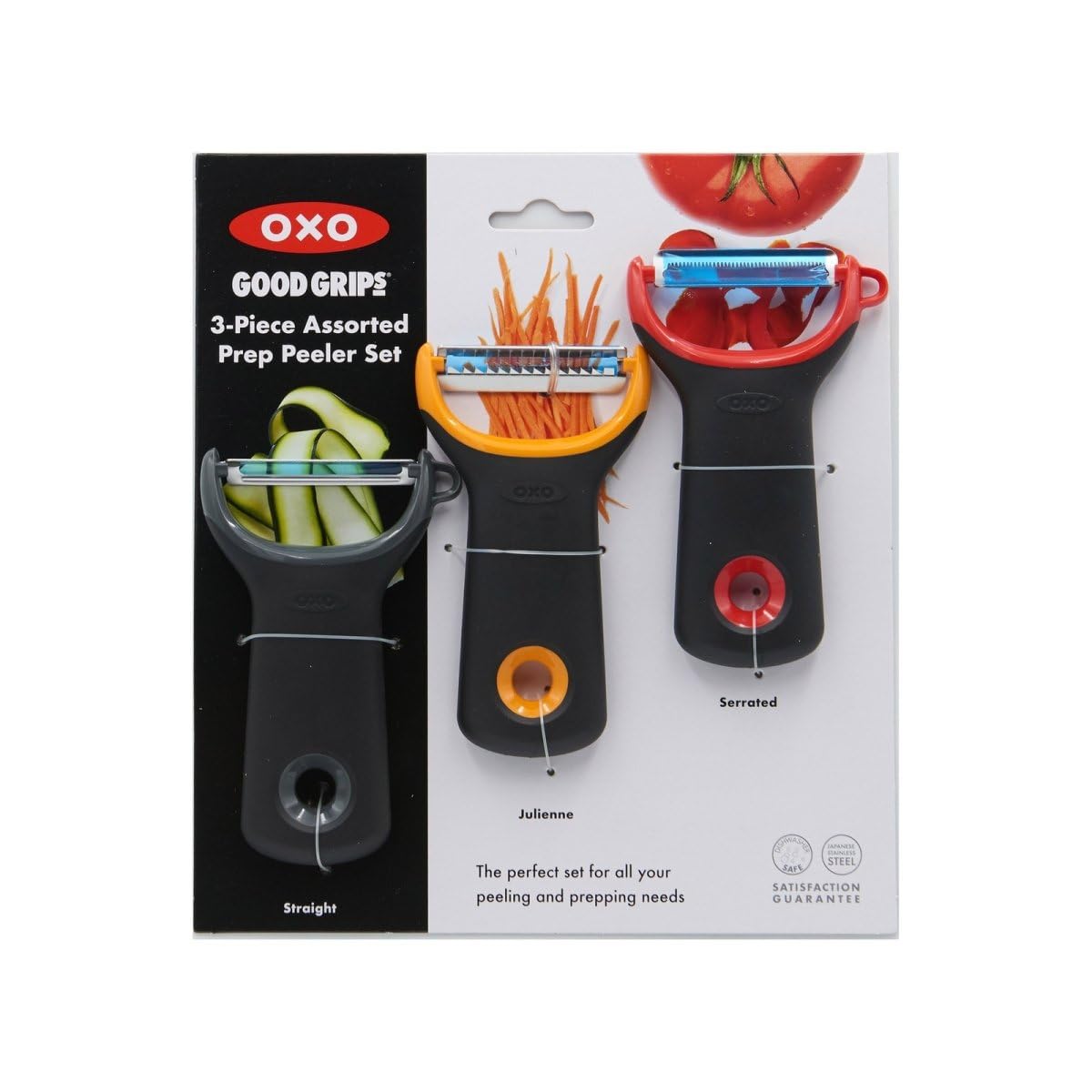 OXO Good Grips serrated peeler designed for soft fruits with stable grip.