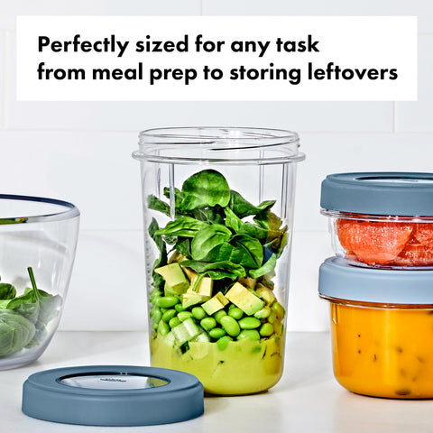 OXO Good Grips Twist & Stack containers nest inside each other to save cabinet space.