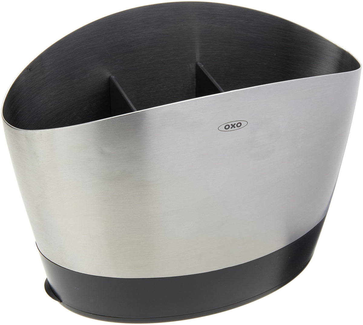 OXO Good Grips Utensil Holder features elliptical shape saves counter space.