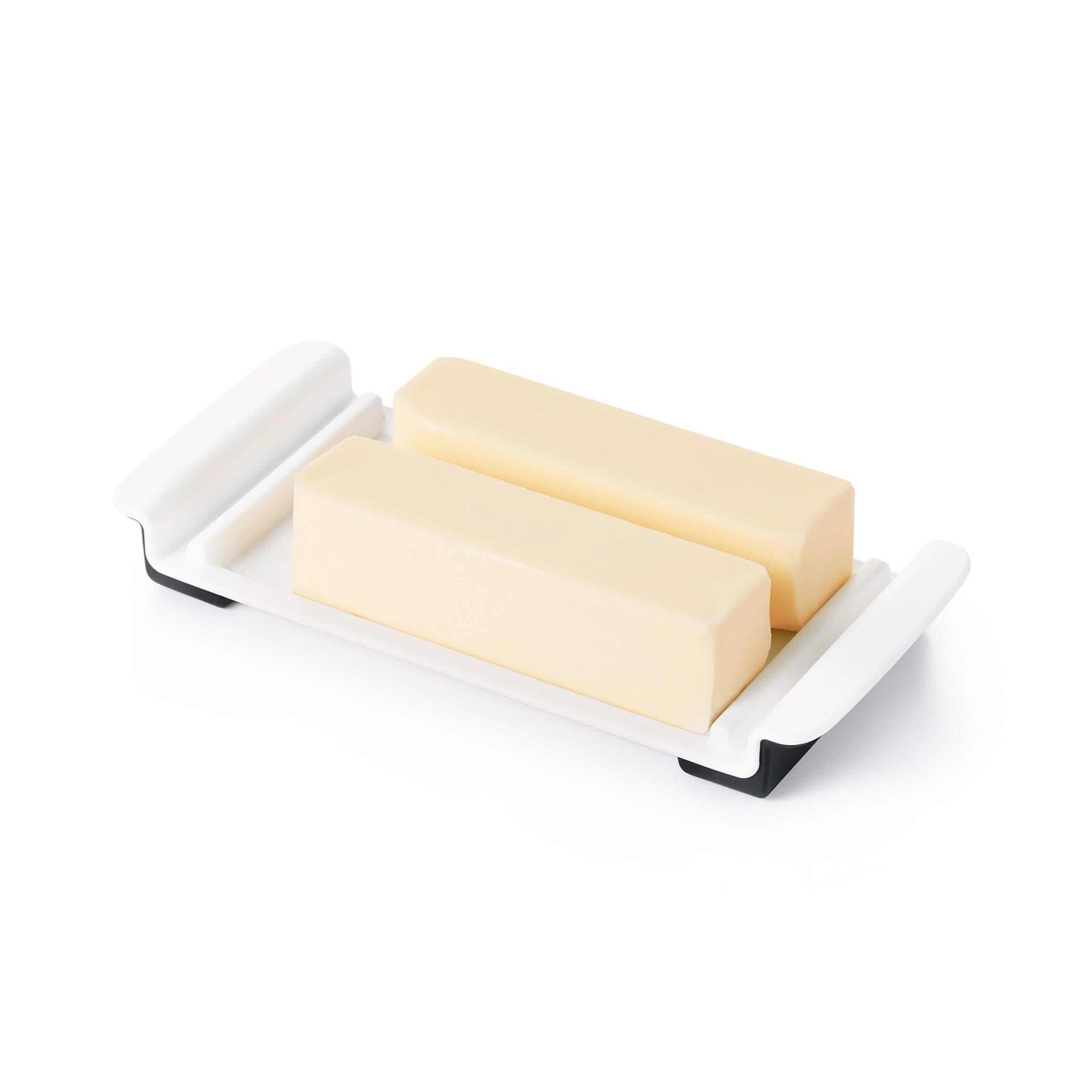 OXO Good Grips Butter Dish shows clear lid resting securely during transport.