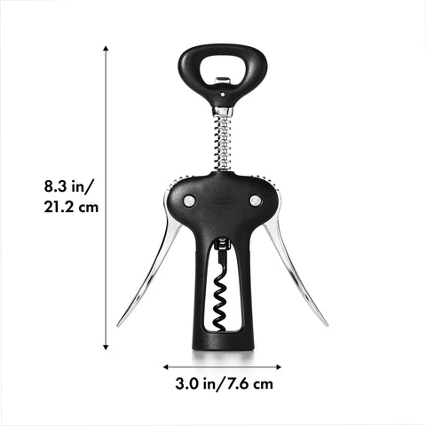 OXO Good Grips Winged Corkscrew with built-in bottle opener aids quick bottle openings