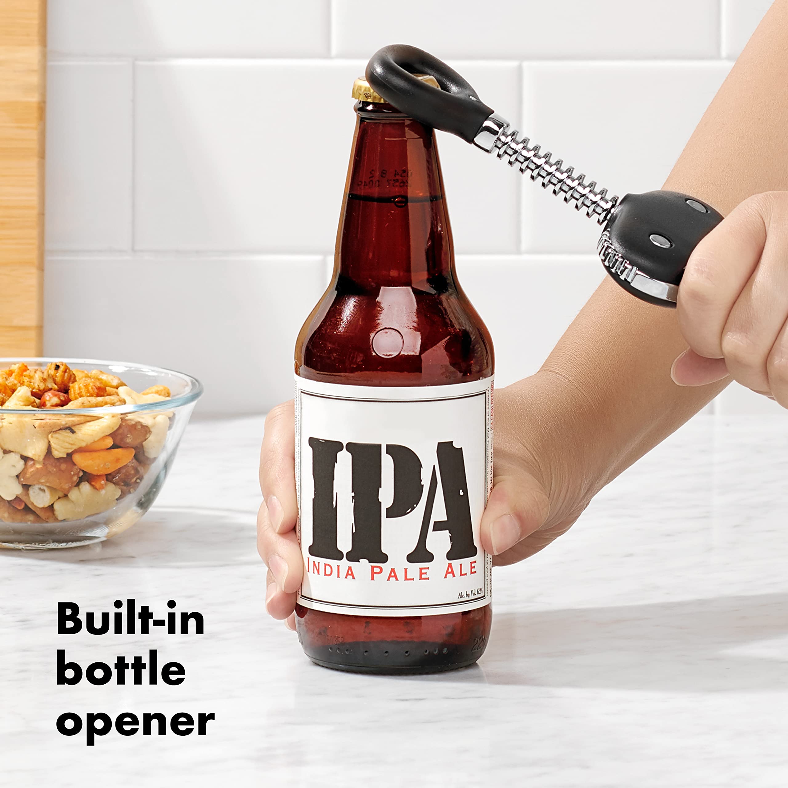 OXO Good Grips Winged Corkscrew contoured turning knob stays steady on bottles for precise corking