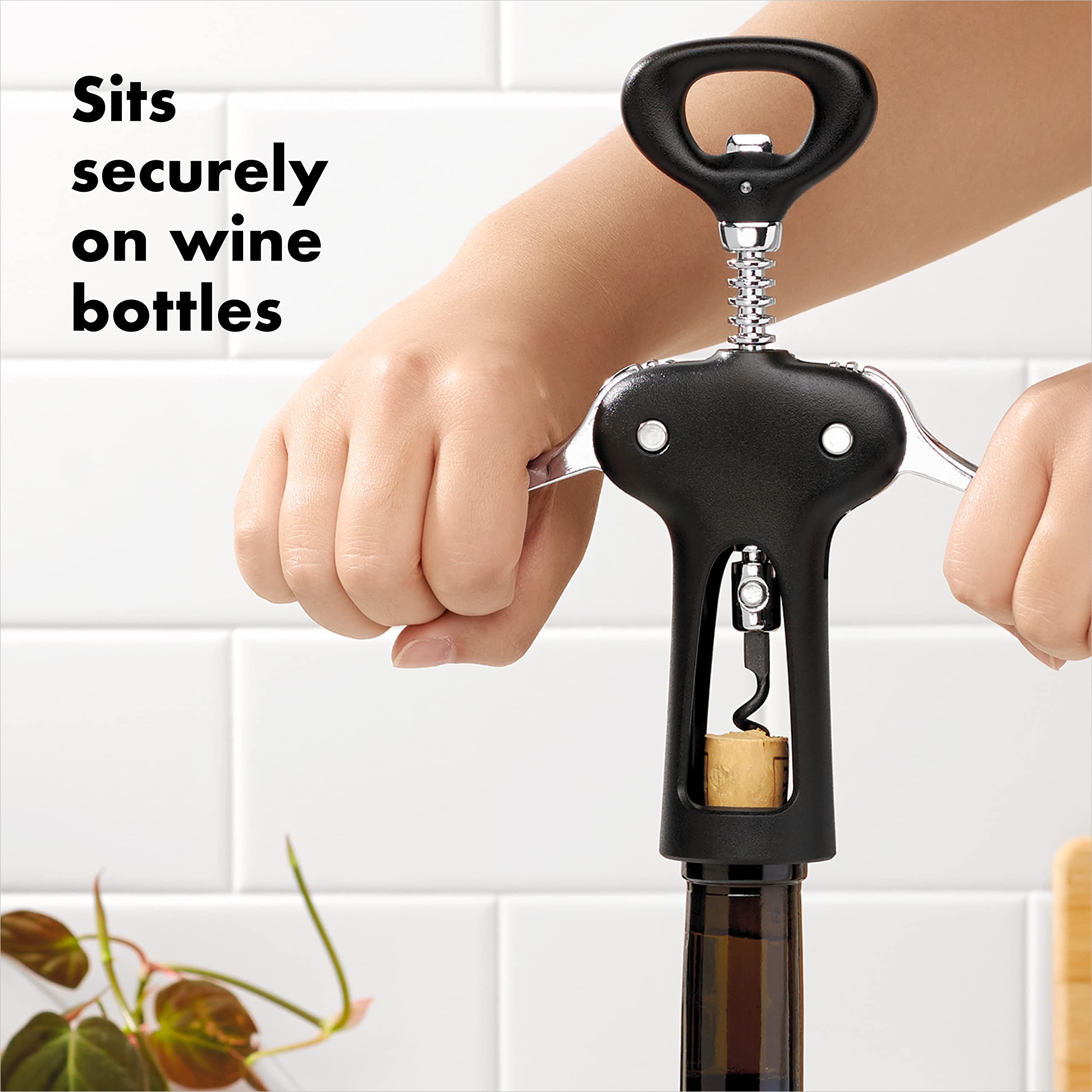 OXO Good Grips Winged Corkscrew offers a stable base for quick, slip-free corks