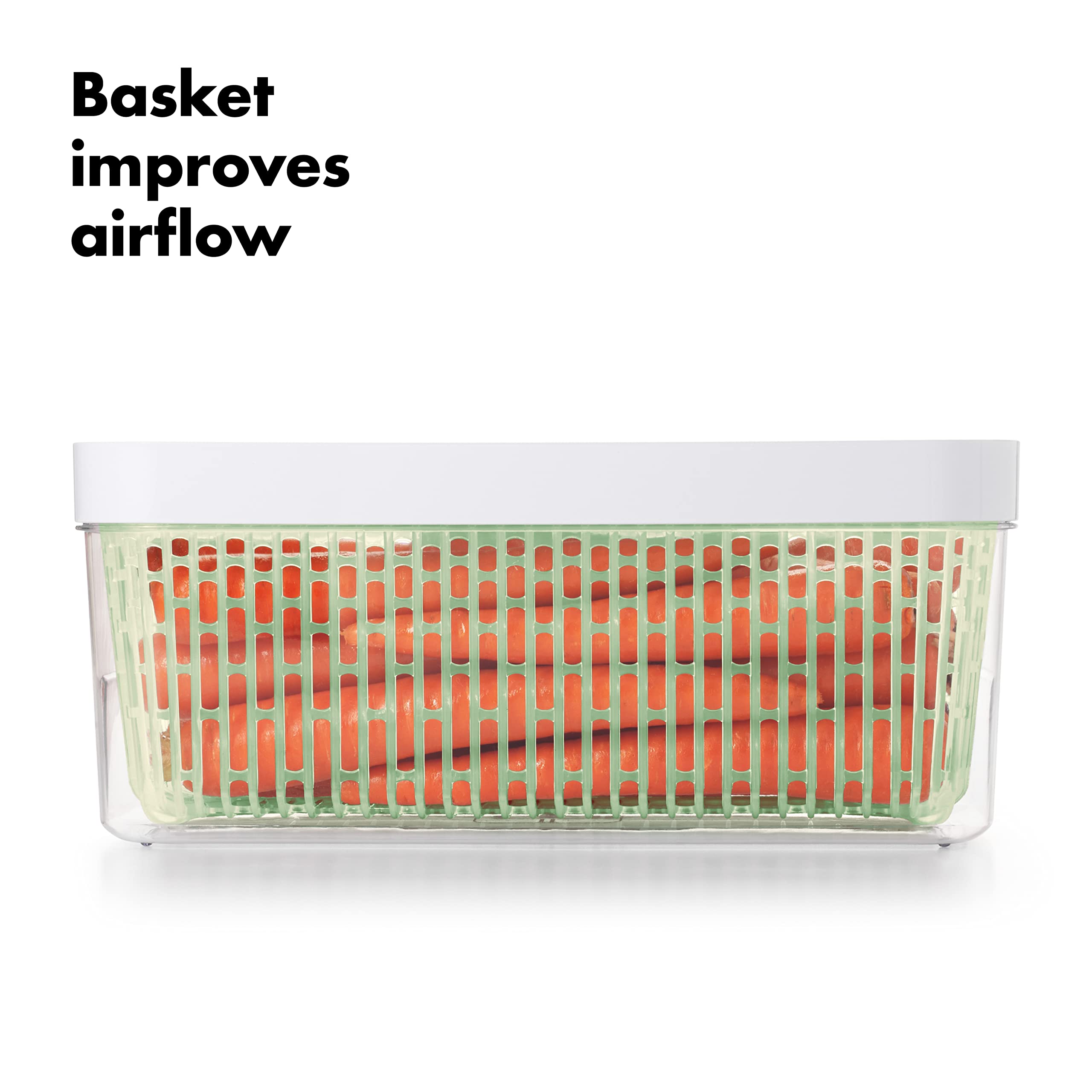 OXO GreenSaver Produce Keeper carbon-filter detail showing ethylene absorption