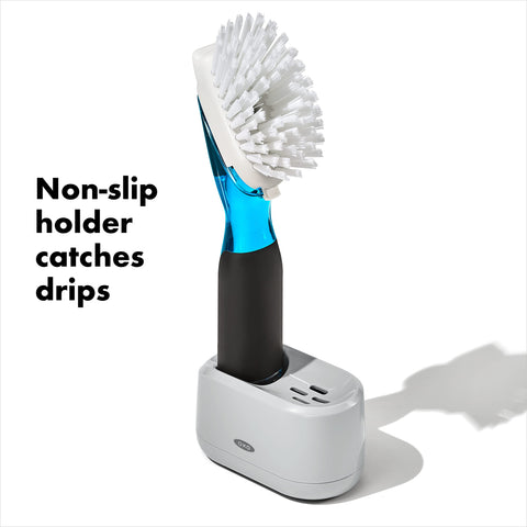 Close-up of OXO bristles shows non-stick safe construction.
