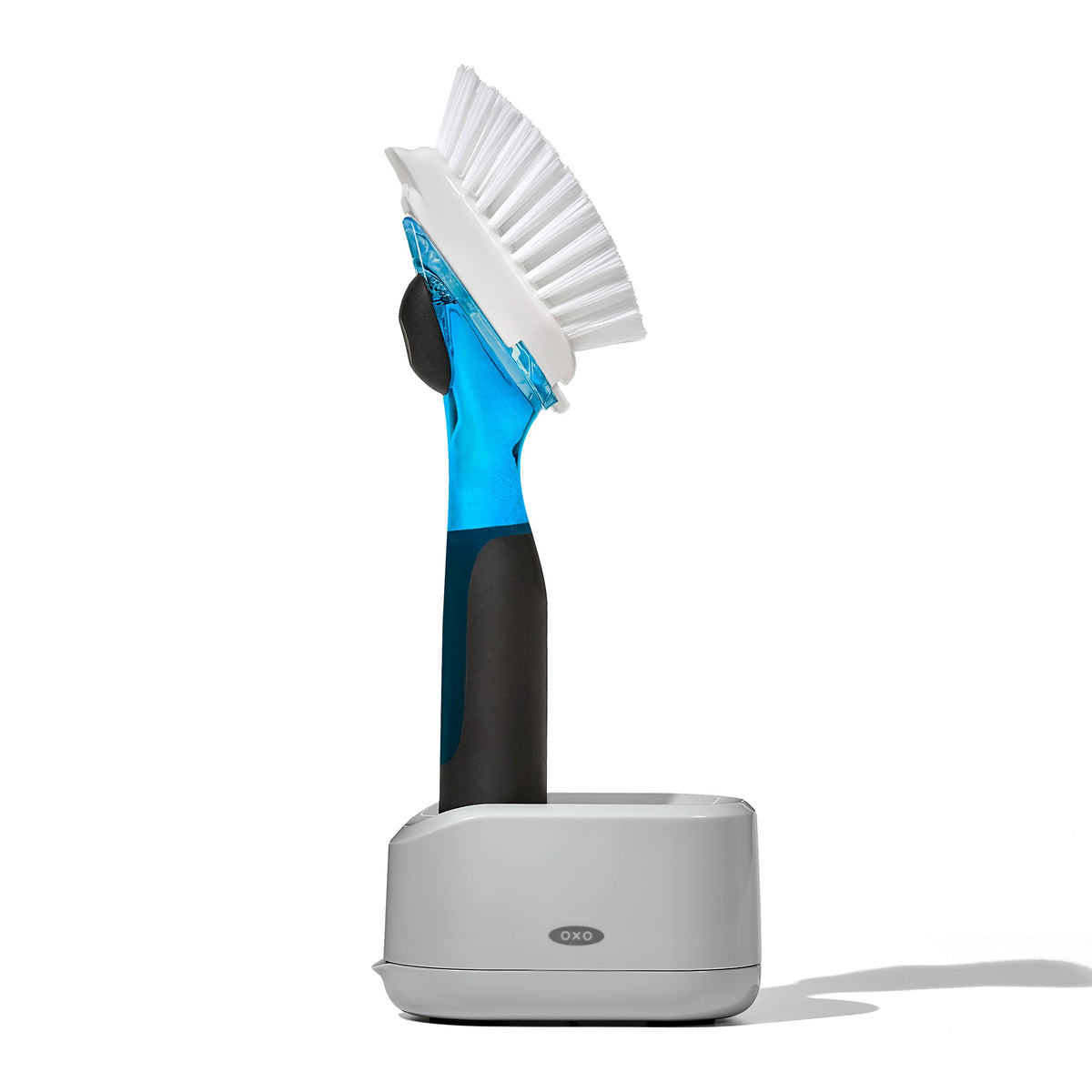 OXO New Good Grips dish brush front view enables quick soap release for dishes.