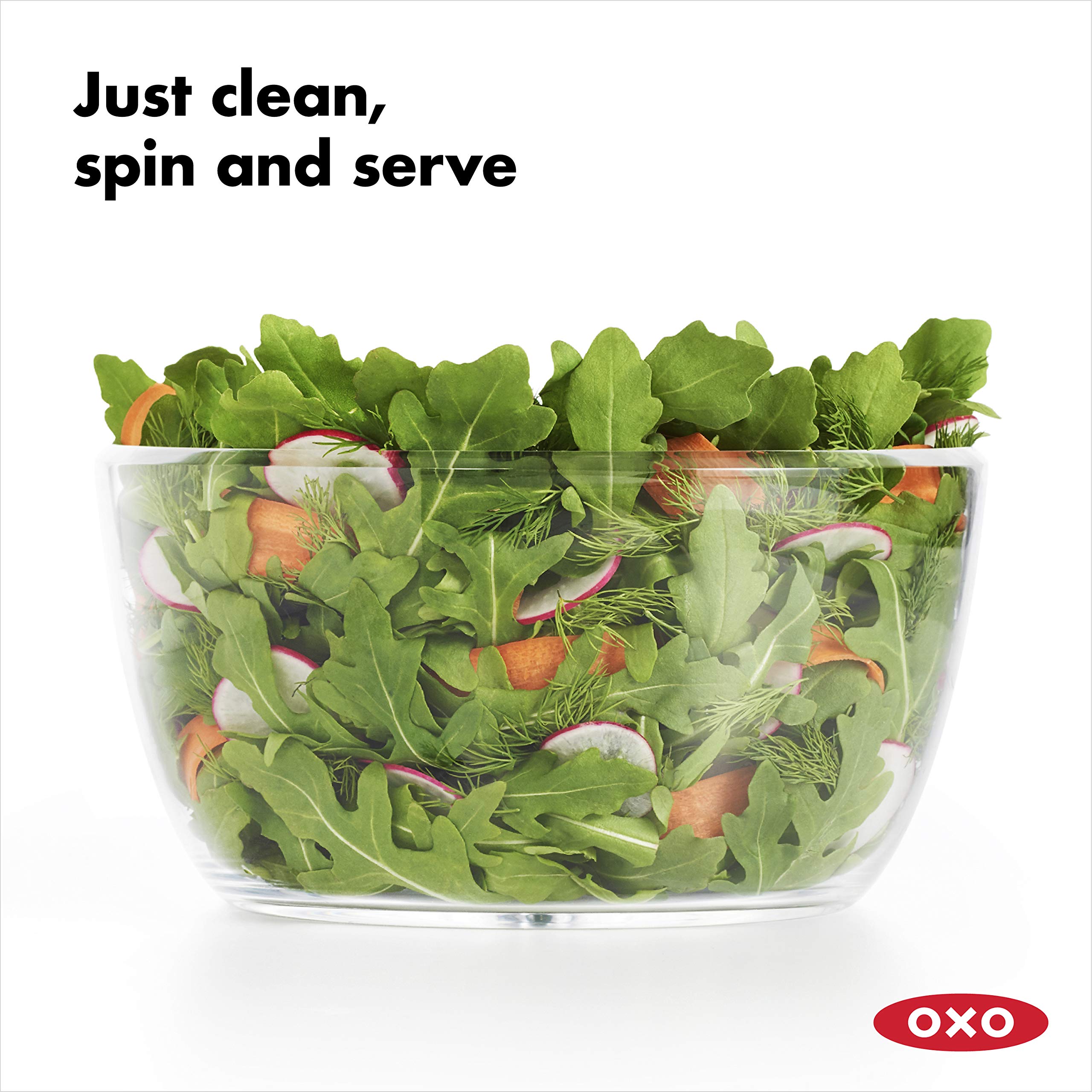 OXO salad spinner compact on-counter design for easy storage