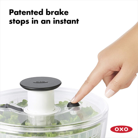 OXO salad spinner ergonomic handle design for comfortable operation