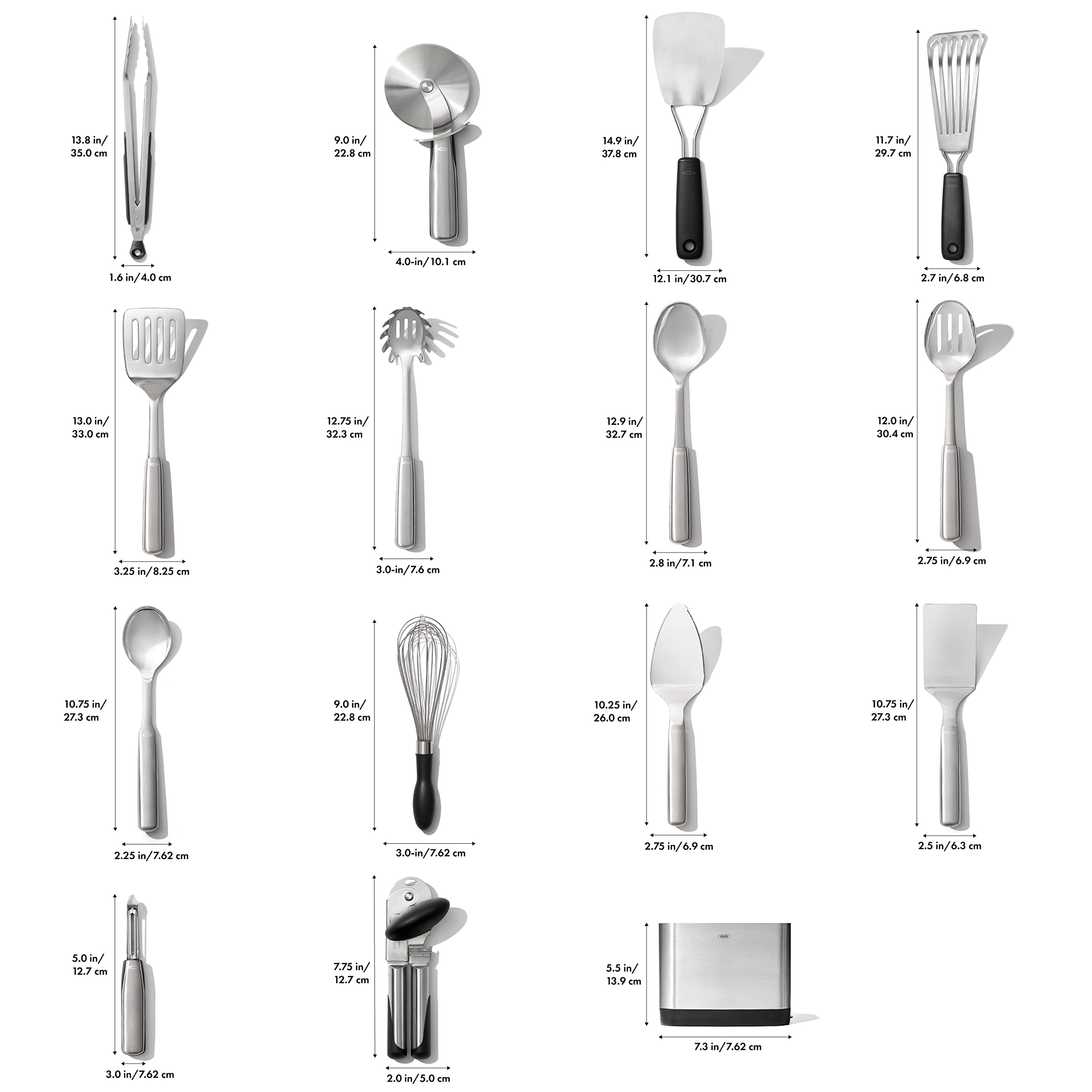 OXO Steel 15-piece utensil set slotted spoon for draining pasta with ease