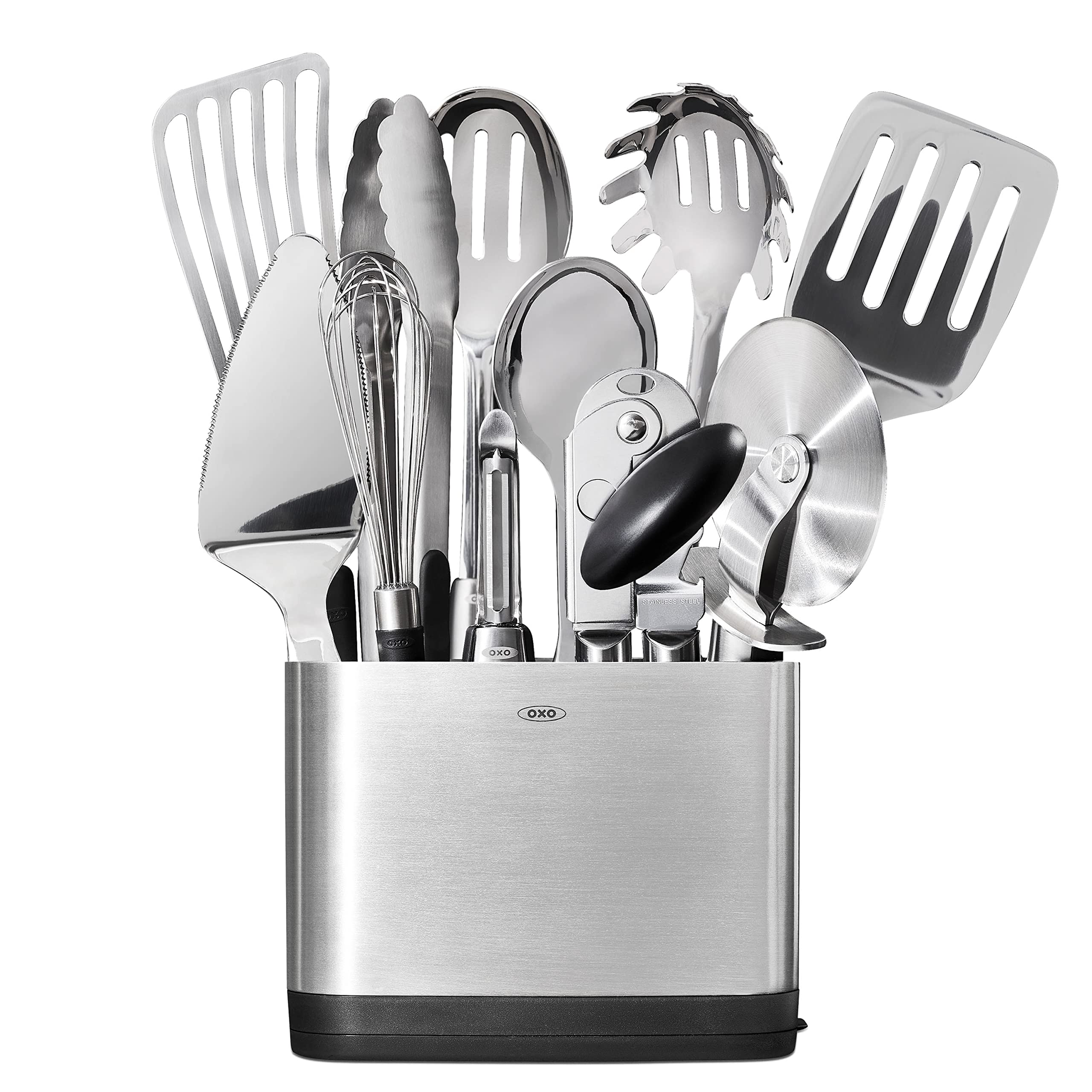 OXO Steel 15-piece utensil set spoon for precise stirring and serving with a comfortable non-slip grip