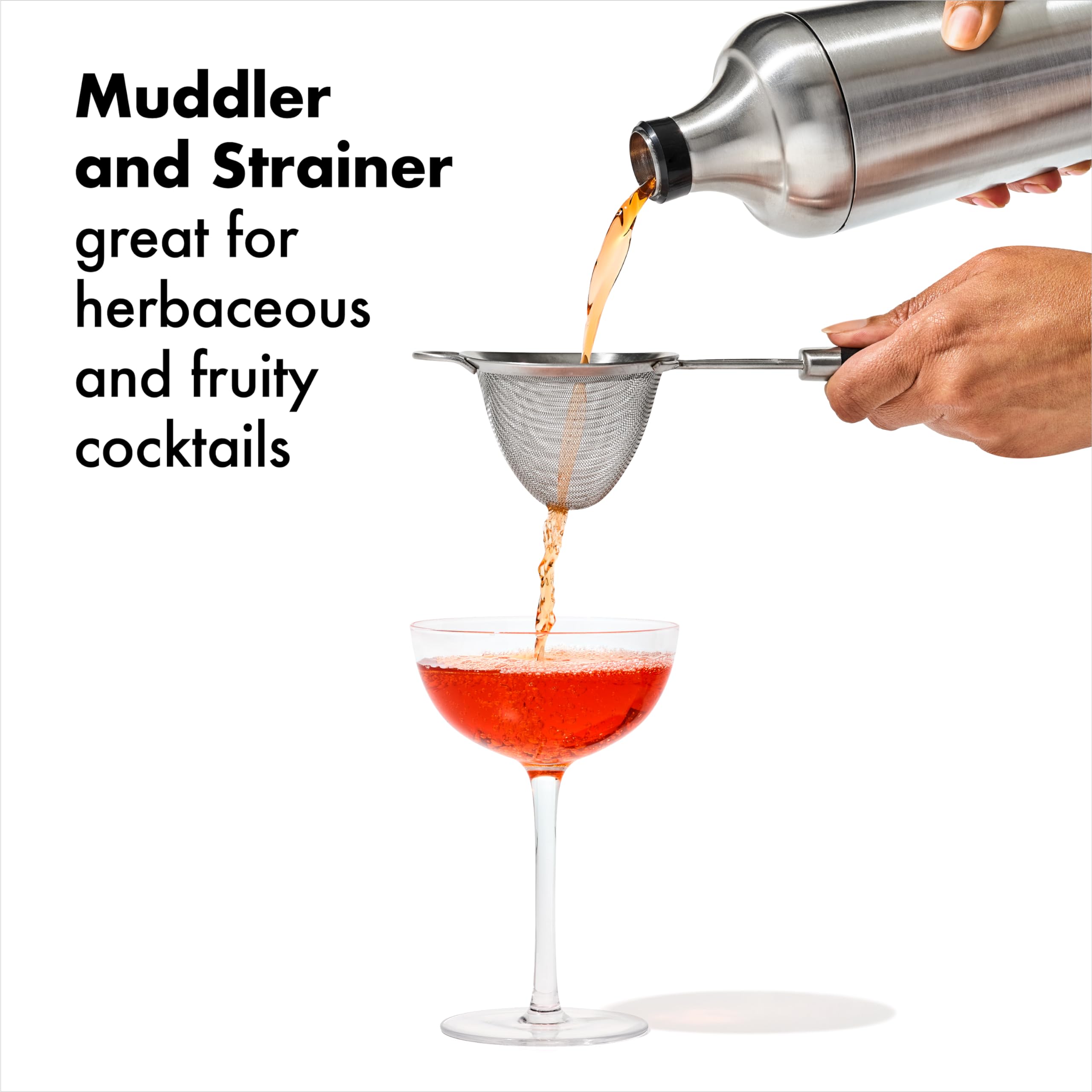 OXO angled jigger providing easy overhead viewing for precise measurements