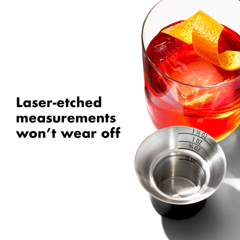OXO shot pourers ensure controlled, drip-free pours for liqueurs and syrups