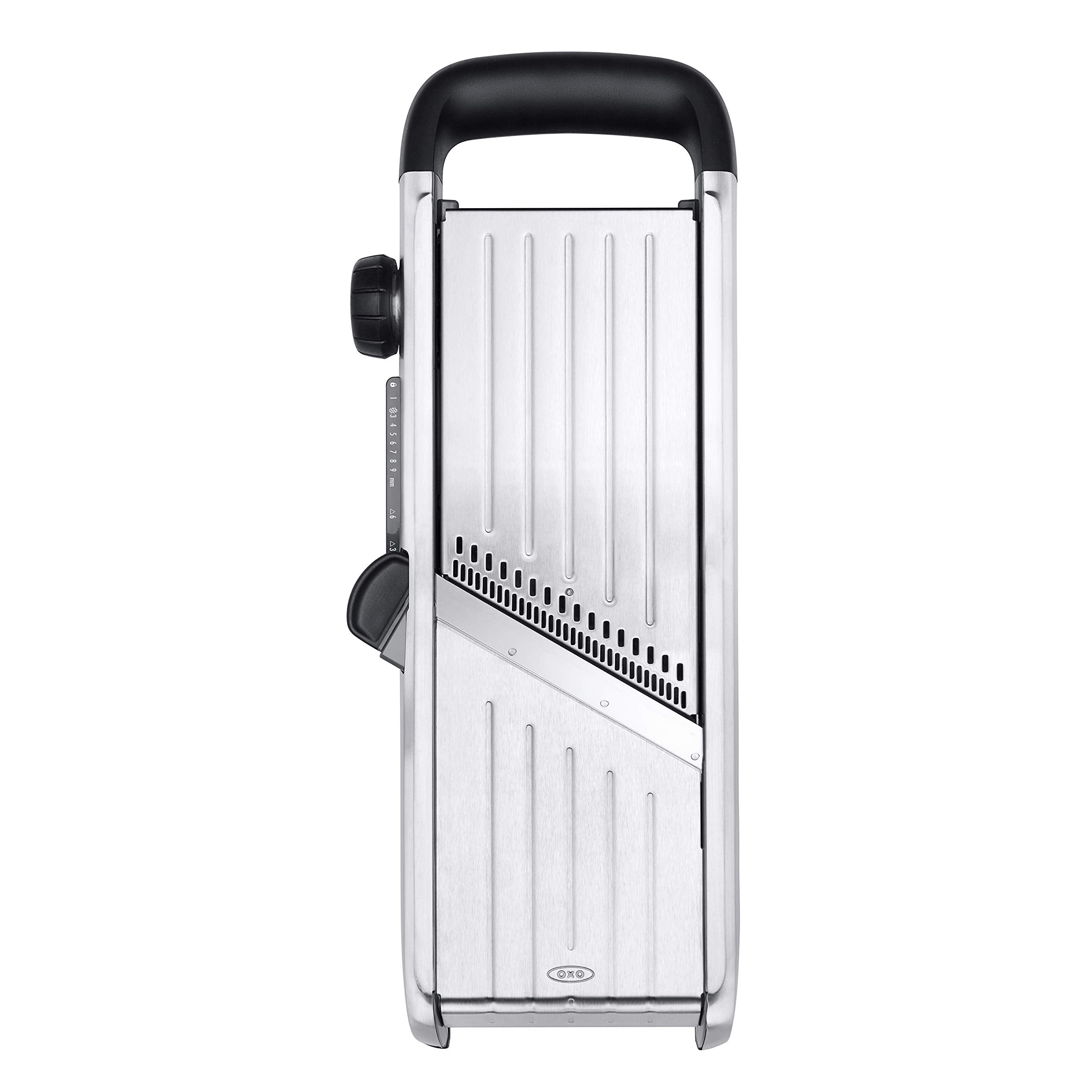 OXO SteeL Mandoline 2.0 built-in blade storage keeps blades organized.