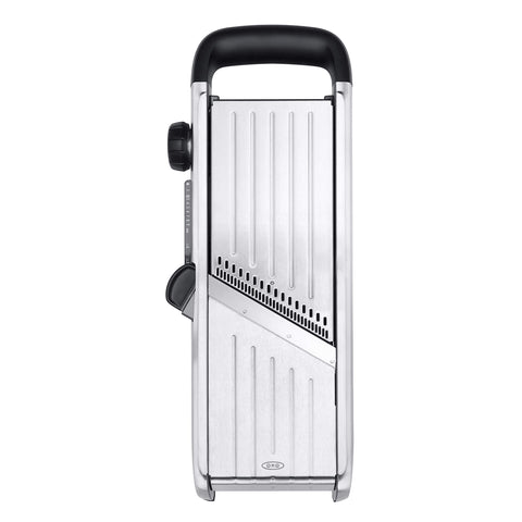 OXO SteeL Mandoline 2.0 built-in blade storage keeps blades organized.