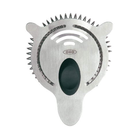 OXO SteeL Cocktail Strainer pour action reducing drips for a clean bar