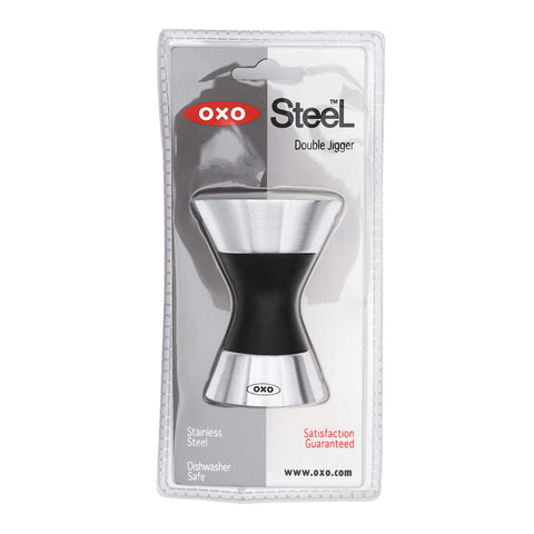 OXO SteeL Double Jigger stainless steel construction offers durable kitchen reliability.