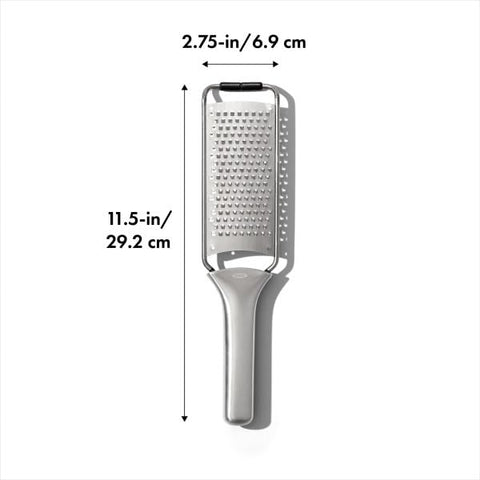 OXO Steel Grater compact design ideal for space-saving storage.
