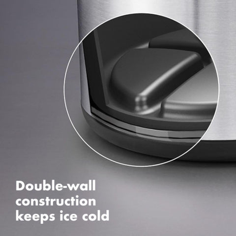 Locking tongs attach to the bucket for convenient ice serving.