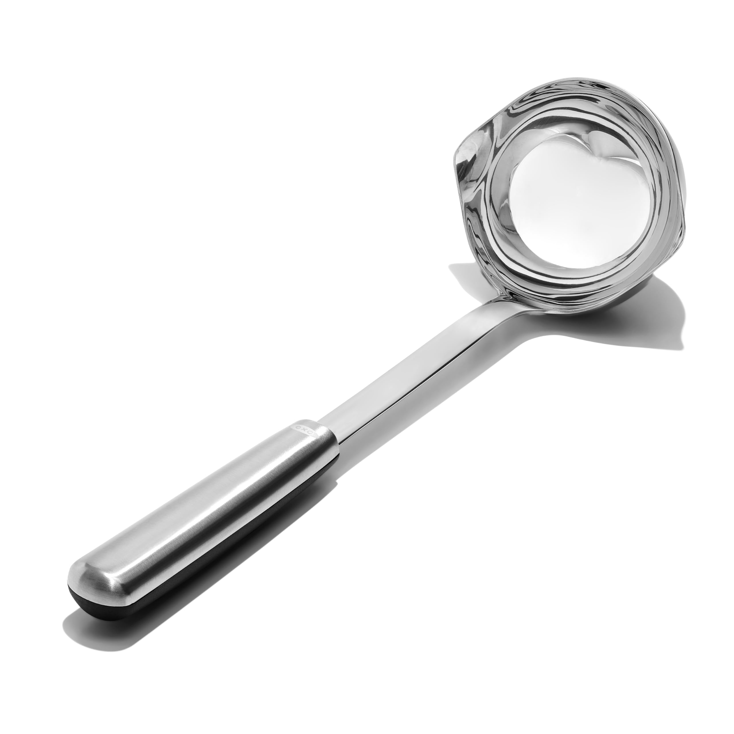 OXO Steel Ladle dual pour spouts ideal for left- and right-handed cooks.