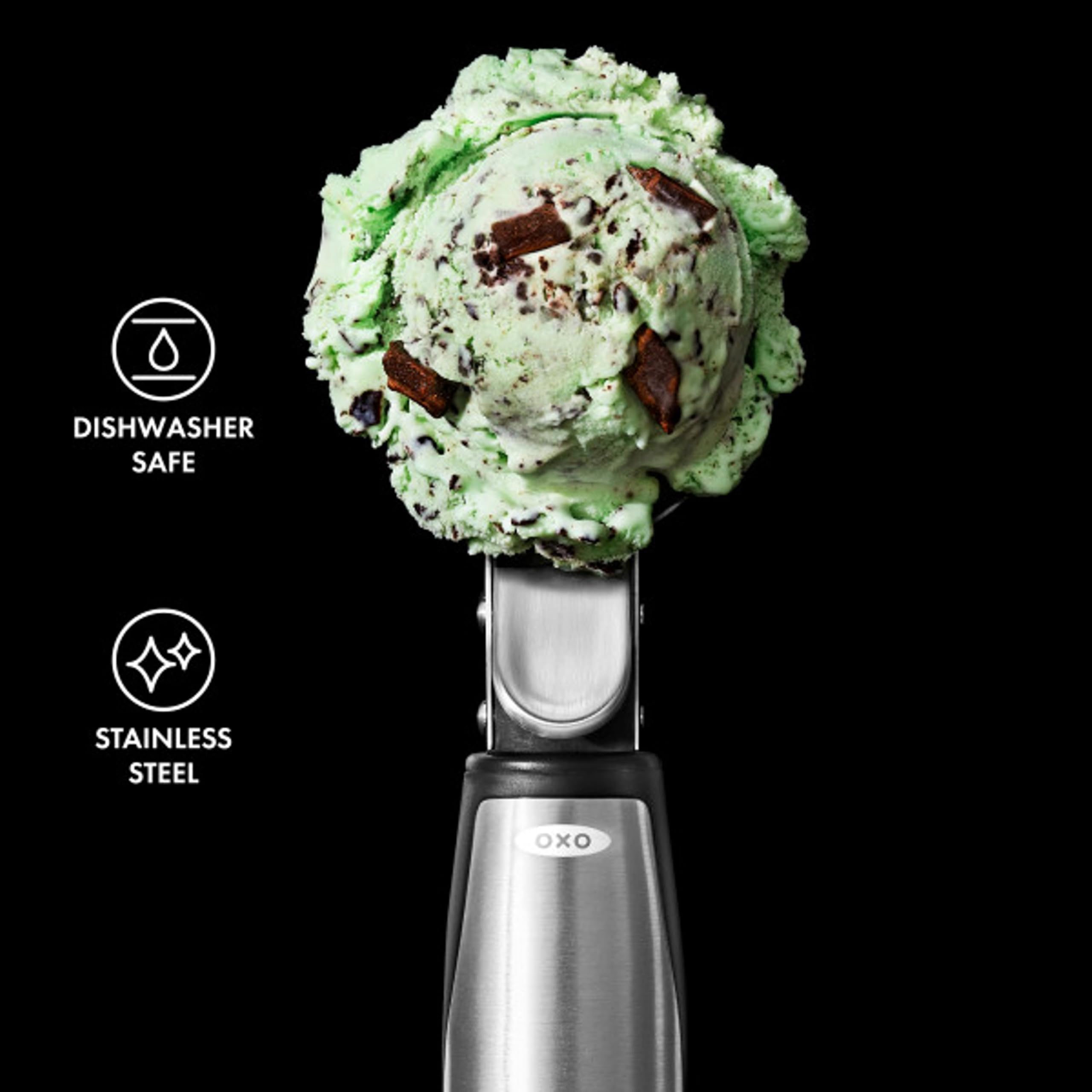 OXO scoop hanging hole keeps it accessible in the kitchen