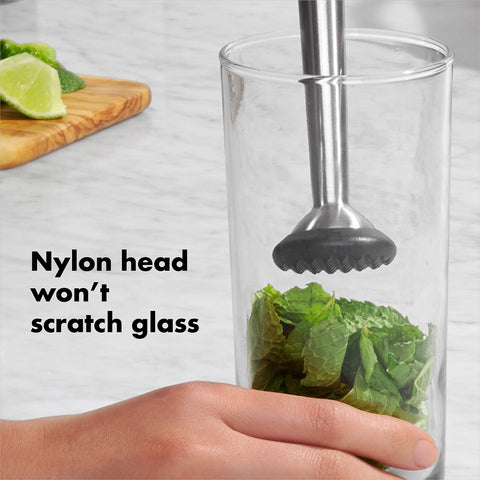 OXO SteeL Muddler is dishwasher-safe for quick cleanup after use.