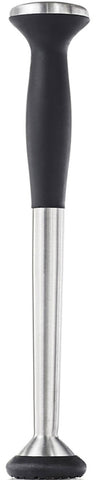OXO SteeL Muddler with nylon head mashes herbs without scratching glass.